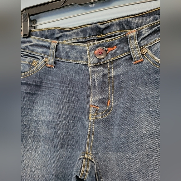 Bisou Bisou Bohemian Rhapsody Y2K Low-rise Flare Jeans Size 2 in Blue - Picture 7 of 13